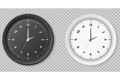 وکتور ساعت دیواری گرد مشکی و سفید با کیفیت عالی